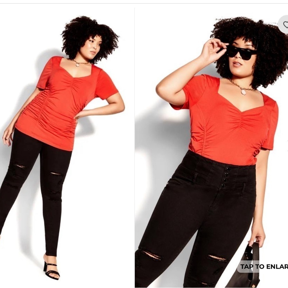City Chic Red Ruched Blouse
